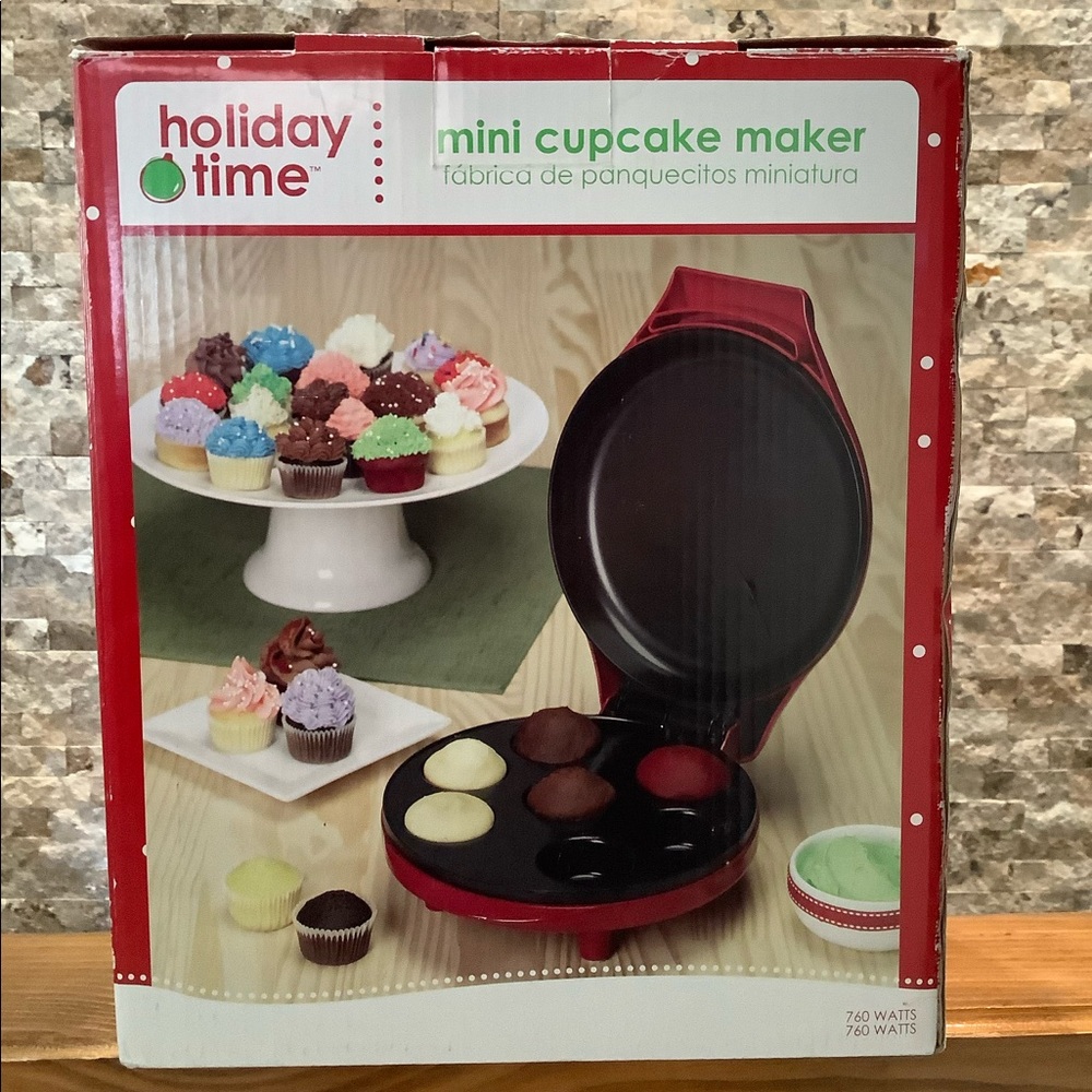 Holiday Time Red Mini Cupcake Maker Non Stick With Recipe Book Brand New NIB.